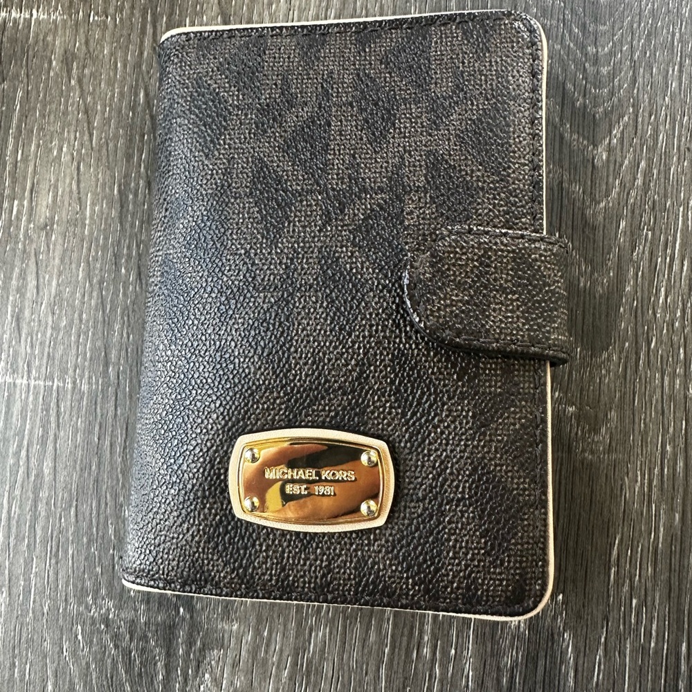 Michael Kors Black Logo Small Organizer with Gold Plate